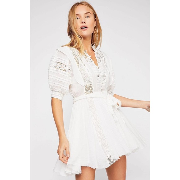 FP One Free People Sydney Dress Ivory Crochet Lace No Belt Womens Size XS H14560 - Picture 7 of 16